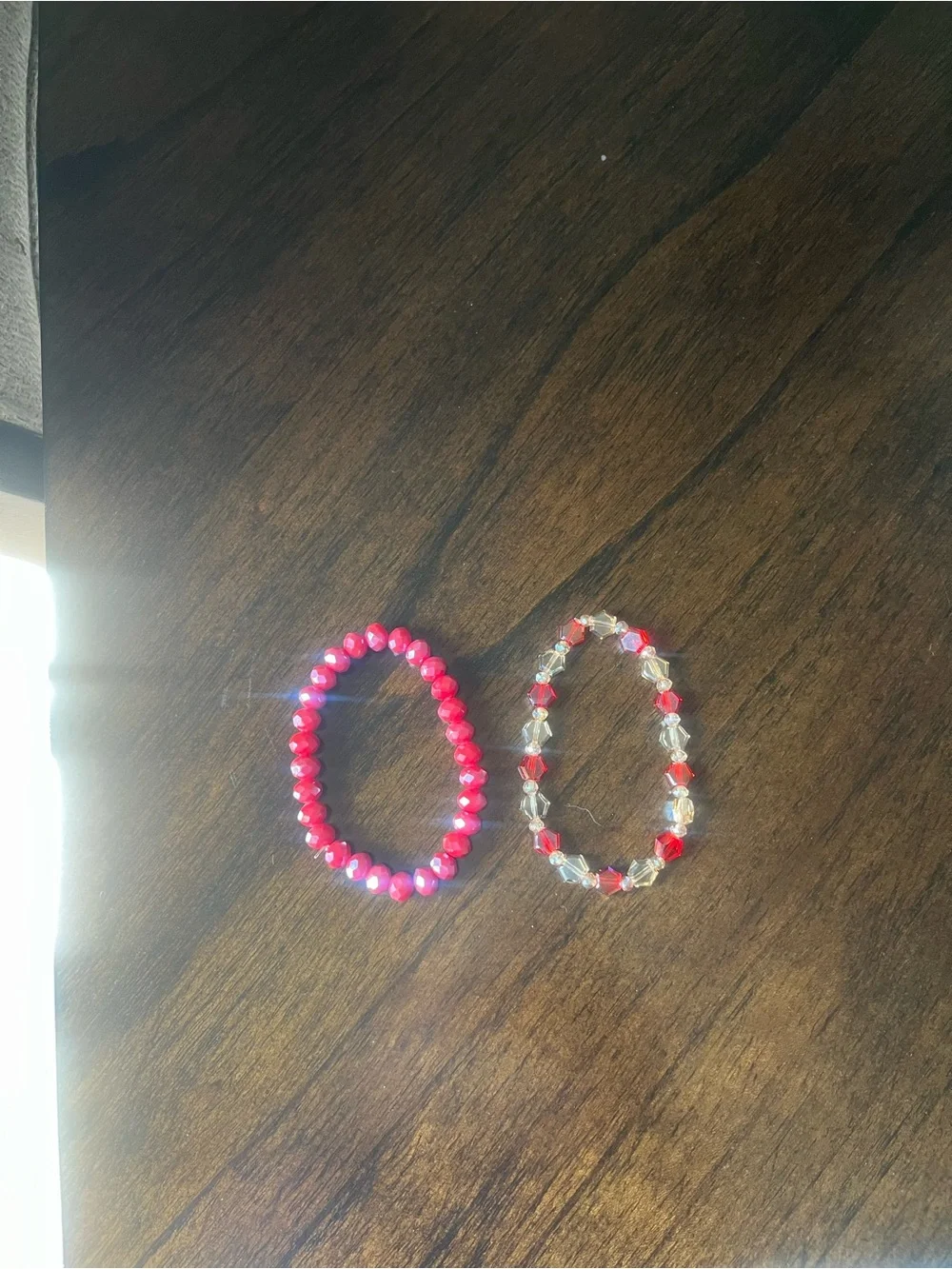 Red and Champagne Beaded Bracelet Set